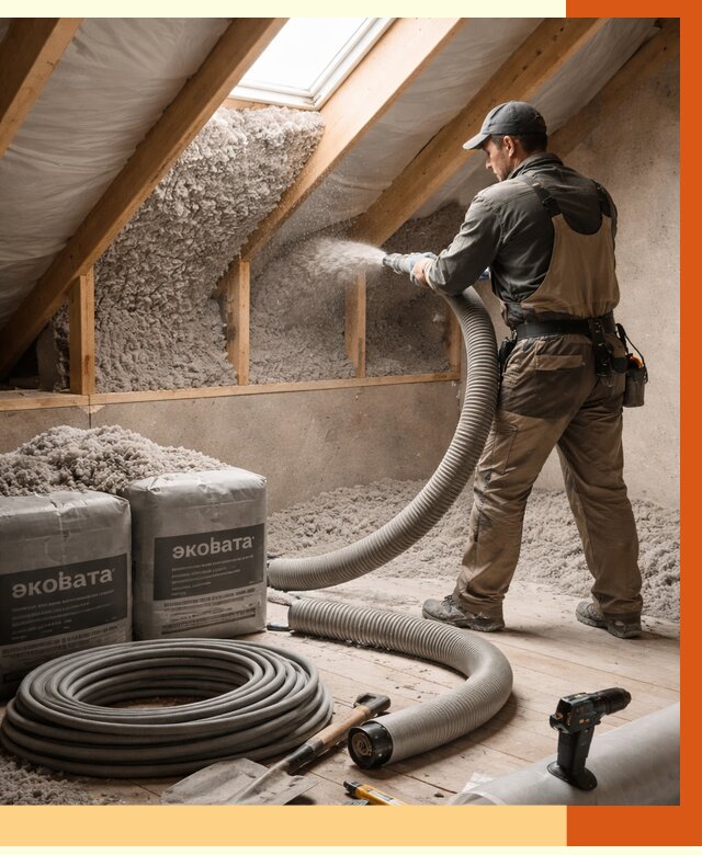 Утепление мансарды эковатой в Елизово от 2228 руб/м2 — монтаж, задувка, цена | ТепломастерЛзв